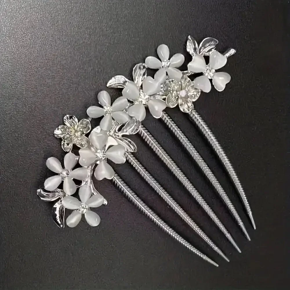 Crystal With Pearl Flowers Bridal Hair Comb For Weddings or Evening Dress